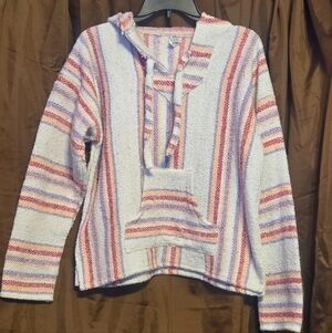 🌸 Mexican Textiles “SANDY” Baja Hoodie – Pastel Striped – Size M – Made in Mexi